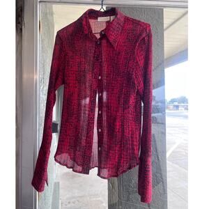 Vintage 90s red Caviar long sleeve button down blouse size S